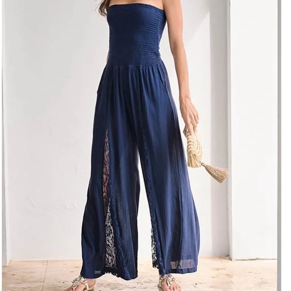 Sold elsewhere Lace Inset Jumpsuit M Navy Blue Brand New - Picture 5 of 11